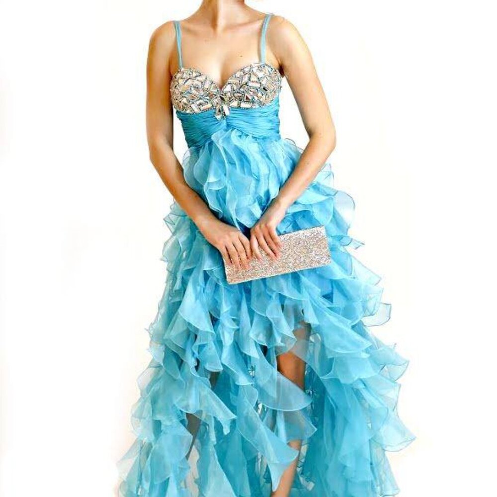 NWT Sherri Hill Sky Blue Ruffled High-low Prom dress, size 4